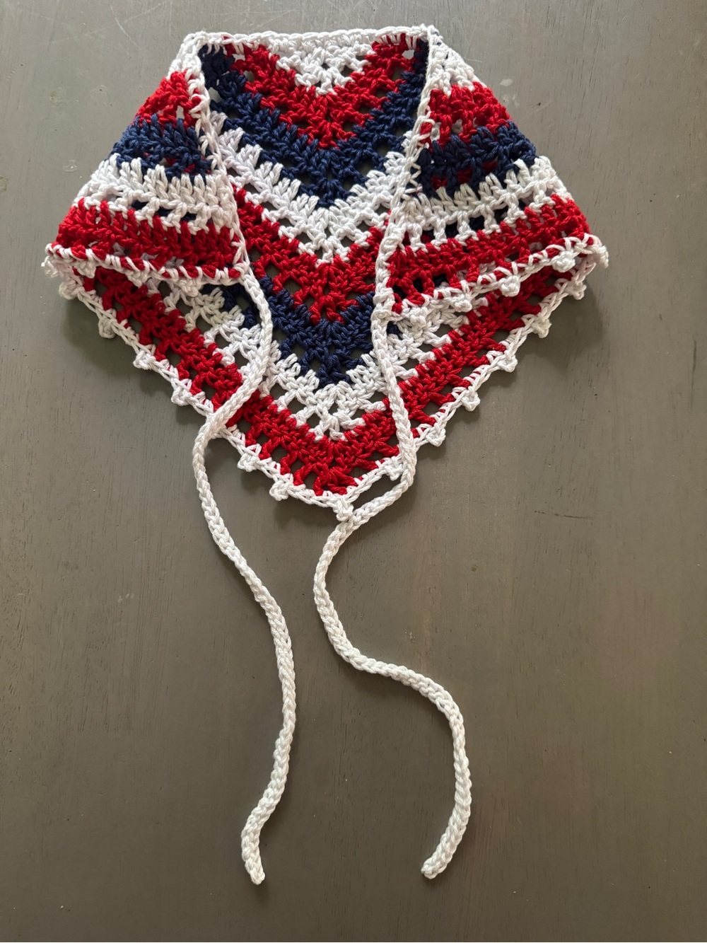 Handmade Crochet Bandana in Patriotic Red White & Blue 100% Cotton